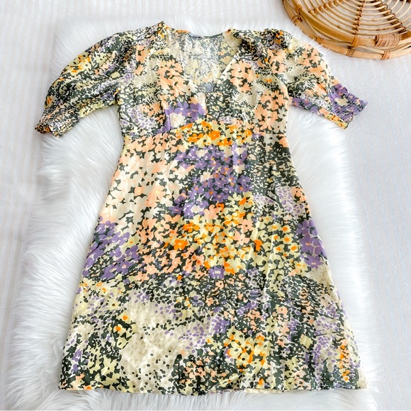 Rails Roma Gardenia Mini Dress Multi Floral Puff Sleeves V-neckline Multi XS - Picture 6 of 15